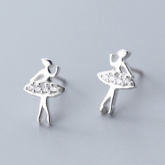 925 Sterling Silver Ballerina Dancer Rhinestone Stud Earrings - Picture 5 of 5